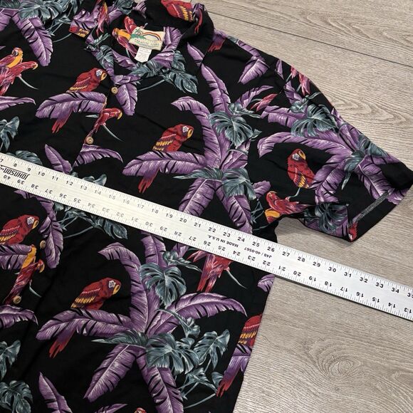 VTG Paradise Found Shirt Mens 3XL Black Purple Parrot Magnum Pi USA Hawaiian - Picture 6 of 7